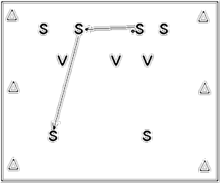 Diagramm zur Übung: Passen mit Gegenspieler — Freilaufen, B-Jugend