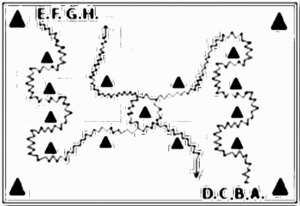 Diagramm zur Übung: Slalomdribbling mit Hütchen im Dreieck…