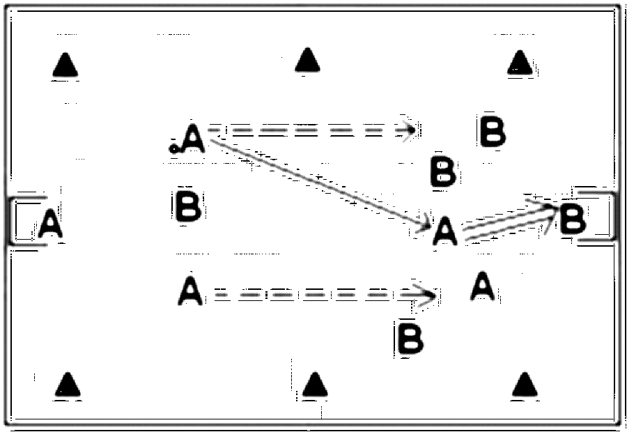 Diagramm zur Übung: Zweikampf mit Tor — Aufwärmen, oberer Amateurbereich