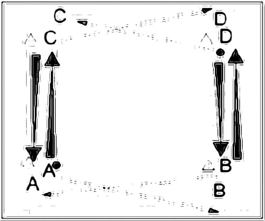Diagramm zur Übung: Laufweg mit Hütchen im Quadrat — Zuspiel, B-Jugend
