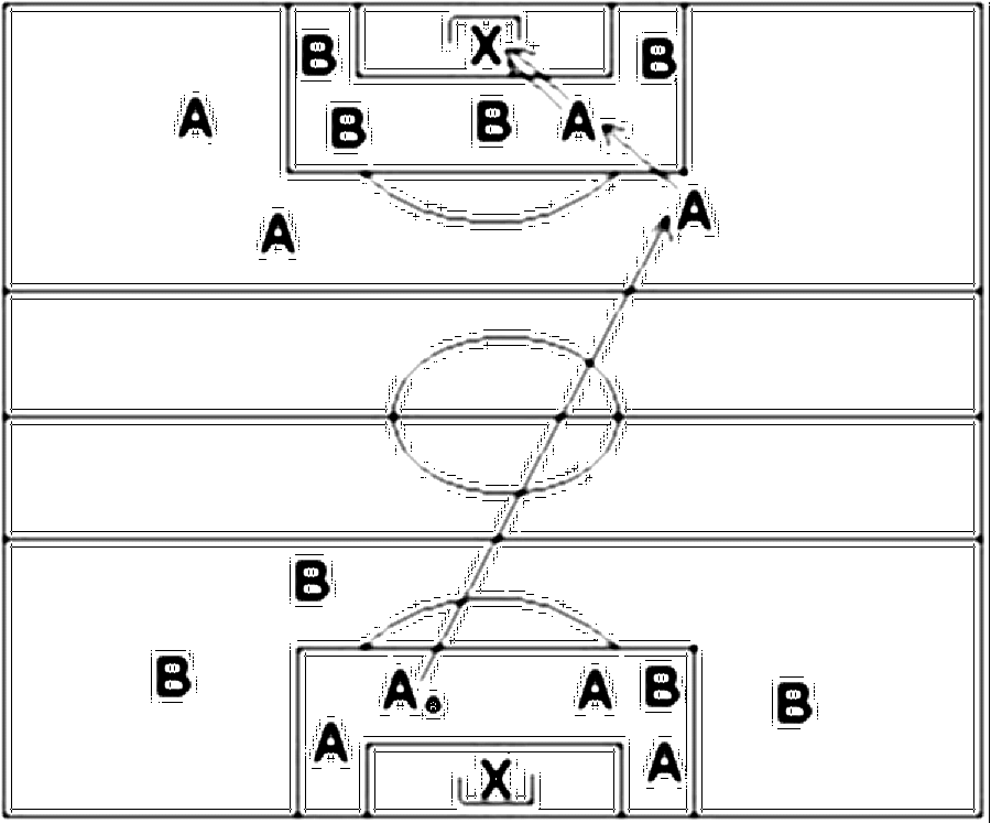 Diagramm zur Übung: Passen mit Tor — Zuspiel, Profibereich